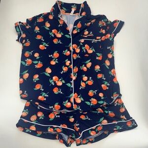 Fruit-Themed Kids Pajama Set in Navy and Orange